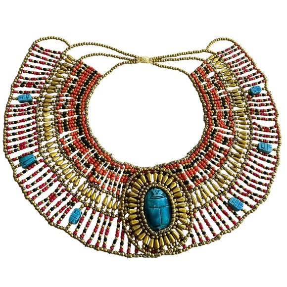 Ancient Egyptian Revival Beaded Scarab Collar
Necklace Handmade Statement Piece - Picture 6 of 9